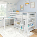 18-3B3BDK-002 : Loft Beds Twin-Size Low Loft With Pull-Out Desk & 3-Shelf Bookcases, White