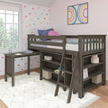 18-3B3BDK-151 : Loft Beds Twin-Size Low Loft With Pull-Out Desk & 3-Shelf Bookcases, Clay