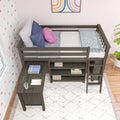 Twin Low Loft Bed With Desk & Bookcases