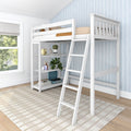 180218-002 : Loft Beds Twin-Size High Loft Bed With Bookcase, White