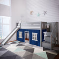 180225121022 : Loft Beds Twin Low Loft With Stairs & Slide With Curtains, Grey + Blue Curtain