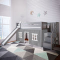 180225121054 : Loft Beds Twin Low Loft With Stairs & Slide With Curtains, Grey + Grey Curtain