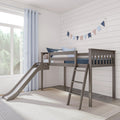 180413-151 : Loft Beds Max & Lily Twin Size Low Loft Bed With Slide & Ladder,  Solid Wood Kids Bedroom Furniture, 400 lbs Weight Capacity, 14" Safety Guardrail, Anti-Slip Steps, Clay