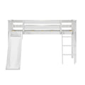 Twin Low Loft Bed with Easy Slide & Black & White Farmhouse Curtain