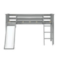 Twin Low Loft Bed with Easy Slide & Black & White Farmhouse Curtain