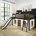 180413151069 : Loft Beds Low Loft With Easy Slide & Black & White Farmhouse Curtain, Clay