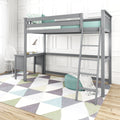 185427-121 : Loft Beds Twin-Size High Loft Bed With Ladder on End & Desk, Grey